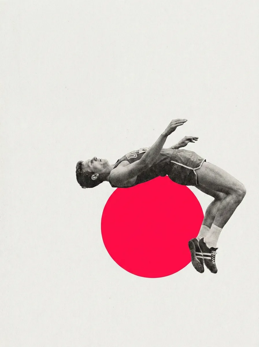 Dick Fosbury clearing the bar back-first — the Fosbury flop.